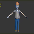 3D Worker Character Wearing Orange Safety Helmet Gray Shirt And Blue Pants With Outstretched Hands