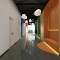 Elevator Corridor With Colorful Walls Cloud Lights And Speckled Floor 3d model