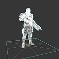 Game Movie Character Wearing Armored Suit Holding Sniper Rifle Standing On Blue Platform