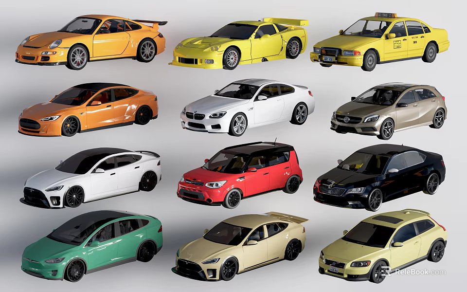 Various Colorful Car Models With Different Styles And Designs On 3d model 