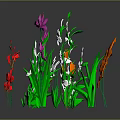 Cartoon Scene With Colorful Flowers Green Leaves White Orange Pink Red Petals