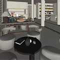 Modern Elegant Restaurant Interior With Large Windows Columns Sofas Coffee Tables And Fireplace 3d model