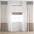 Elegant Modern Curtains with Beige Brown Gradient Golden Accents and Roller Blind on White Window