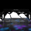 Modern Ballroom Stage Design With Purple Blue Lighting Rays And Decorative Elements 3d model