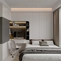 Modern Tatami Bedroom Interior With Tatami Bed Study Desk And Soft Curtains