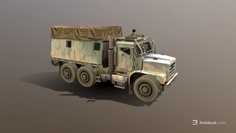 Vintage Military Green Utility Truck With Canvas Covered Cargo Bed And Six Wheels 3d model 