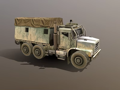 Vintage Military Green Utility Truck With Canvas Covered Cargo Bed And Six Wheels 3d model