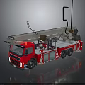 Red Fire Truck With Extended Rescue Ladder And Firefighting Equipment