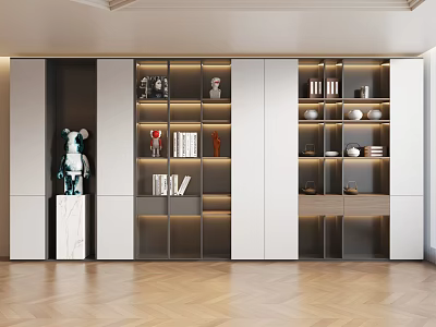 Modern Built-in Bookcase With Glass Doors Lighting And Decorative Items Books And Sleek Design Elements 3d model