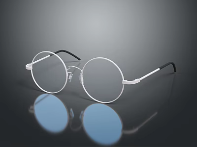 Modern Round Frame Jewelry Glasses With Silver Finish And Black Temples 3d model