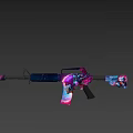 Colorful Cyberpunk Themed Firearms With Female Avatar Design On Wooden Floor