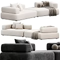 Modern Two Seater Sofa Design With Soft Cushions And Knitted Blankets 3d model