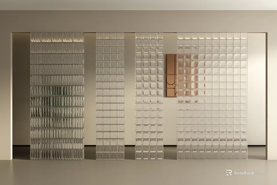 Modern Glass Room Divider With Transparent Textured Panels For Interior Space 3d model 