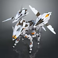 Mechanical Game Movie Character With White Black Orange Accents And Futuristic Winged Quadruped Design