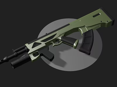 Green Black Modern Assault Rifle With Geometric Design Black Grip Stock And Gray Circular Background 3d model