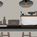 Retro Modern Tabletop Decorative Ornament Set With Radio Books Glass Vase Table Lamp And Tray