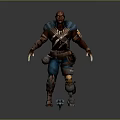3D Warrior Character Model With Red Head Blue Outfit and Mechanical Limb