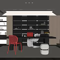 Modern Office Interior Design With Executive Desk Red Chair Bookshelves And Recessed Lighting