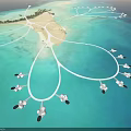 Island Hotel Architecture With Overwater Villas Beach Sunset And Surrounding Blue Waters