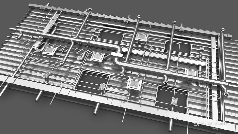 Structural Suspended Ceiling With Metal Framework And Support Beams Installation 3d model 