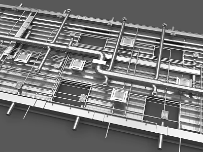 Structural Suspended Ceiling With Metal Framework And Support Beams Installation 3d model
