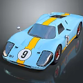 Light Blue Vintage Race Car With Yellow Stripes Number 9 And Red Wheels