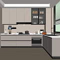 Modern White Kitchen With Cabinets Stove Range Hood And Glass Door Cabinet