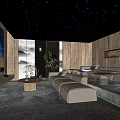Modern Home Theater With Starry Sky Ceiling Large Projection Screen Ambient Lighting And Comfortable Sofas 3d model