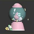 Pink Gumball Machine Filled With Colorful Candy And Pig Decorations Surrounded By Stars