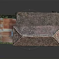 Old Wooden House With Red Tiled Roof Brick Walls Porch Railing And Grass