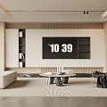 Modern Living Room Interior With TV Wall Built in Bookshelves Sofa Coffee Table And Rug