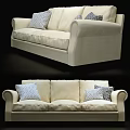 Modern Cream Sectional Sofa Interior With Geometric Patterned Cushions And Curved Armrests 3d model