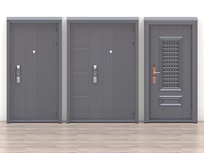 Modern Gray Residential Doors Featuring Vertical Stripes Grid Panel Handles And Locks 3d model
