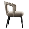 Modern Upholstered Dining Chair With Beige Fabric Seat And Black Metal Legs