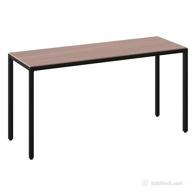 Simple Modern Dining Table With Brown Wooden Top And Black Metal Legs 3d model 