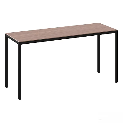 Simple Modern Dining Table With Brown Wooden Top And Black Metal Legs 3d model