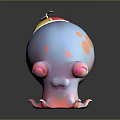 Cute 3D Cartoon Octopus Character With Blue Pink Body Orange Spots And Large Eyes