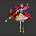 Magical Fairy Character With Red Hair Pink Wings And Sparkling Wand