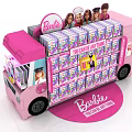 Pink Barbie Bus Shaped Display Shelf with Dolls and Imagination Products