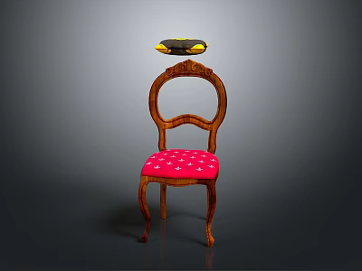 Vintage Wooden Chair With Carved Backrest Red Cushion And White Star Patterns 3d model