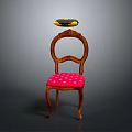 Vintage Wooden Chair With Carved Backrest Red Cushion And White Star Patterns