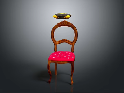 Realistic Style Wooden Chair Wooden Carved Chair Red Upholstered Suspended Wooden Object Dark Grey Background Interior Furniture Modern Design High Detail Textured Chair 3d model