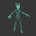 Catwoman 3D Model With Black Bodysuit Cat Ear Mask Red Lips Clawed Hands Standing Pose