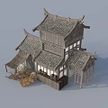 Traditional Chinese Ancient Architecture With Multiple Layered Tile Roofs Wooden Frame And Attached Shed