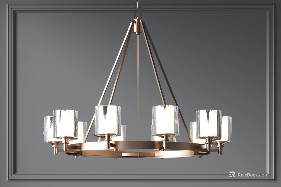 Elegant Modern Chandelier With Circular Metal Frame And Multiple Glass Shades Design 3d model 