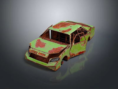 Rusty Green Old Car With Peeling Paint Worn Exterior And Weathered Body 3d model