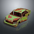 Rusty Green Old Car With Peeling Paint Worn Exterior And Weathered Body