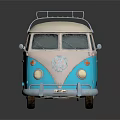Classic Blue And White Volkswagen Van With Roof Rack And Retro Design