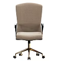 High Back Office Chair with Beige Fabric Upholstery Black Armrests and Gold Metal Base