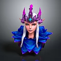 Fantasy Elf Character With White Hair Purple Spiked Headdress Blue Gem And Blue Petal Outfit